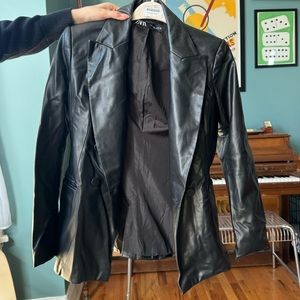 black faux leather blazer